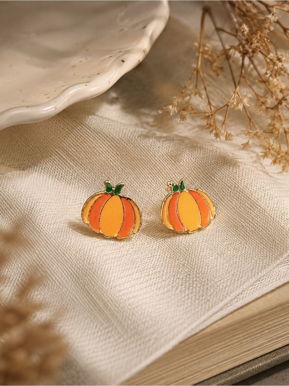 Pumpkin Enamel Stud Earrings